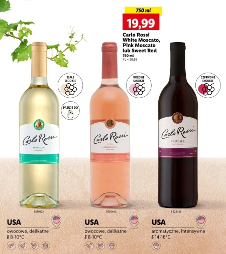 Carlo Rossi Moscato Wino białe słodkie kalifornijskie 750 ml