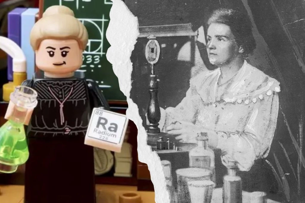 Maria Skłodowska-Curie w paryskim laboratorium i w wersji LEGO