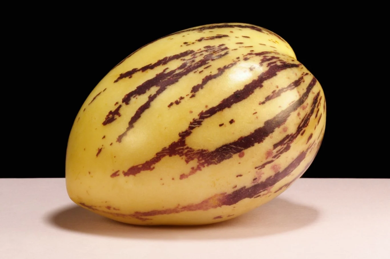 Melon pepino z zewnątrz ma charakterystyczne paski Melon pepino z zewnątrz ma charakterystyczne paski