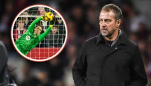 Na zdjęciu trener FC Barcelona Hansi Flick oraz bramkarz Wojciech Szczęsny
