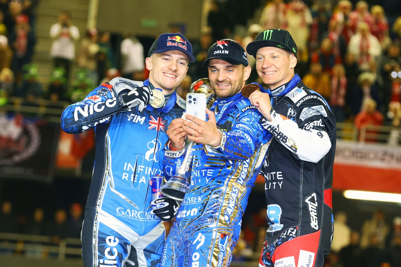 Medaliści Grand Prix 2025. Robert Lambert, Bartosz Zmarzlik, Fredrik Lindgren.