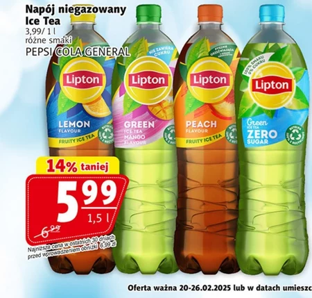 Lipton Ice Tea Lemon Napój niegazowany o smaku cytrynowym z ekstraktem czarnej herbaty 1,5 l
