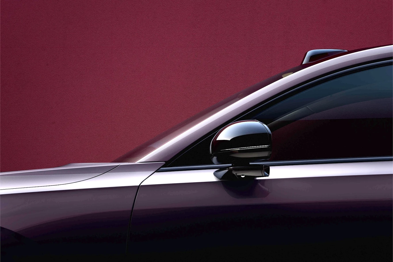 Volvo ES90. Widoczny lider nad szybą i kamery pod lusterkami