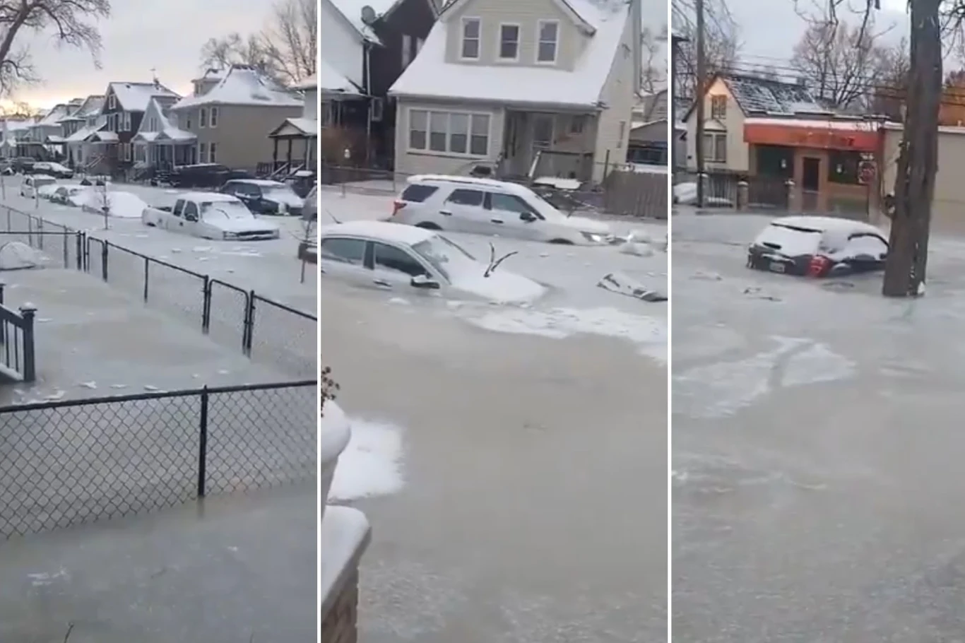 Zalane ulice Detroit szybko zamarzły. W lodzie utknęły pojazdy zaparkowane przed domami. Ewakuowano łącznie 133 rodziny Zalane ulice Detroit szybko zamarzły. W lodzie utknęły pojazdy zaparkowane przed domami. Ewakuowano łącznie 133 rodziny