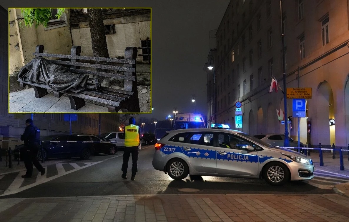 Policja przyjechała do rzeźby przedstawiającej bezdomnego Policja przyjechała do rzeźby przedstawiającej bezdomnego