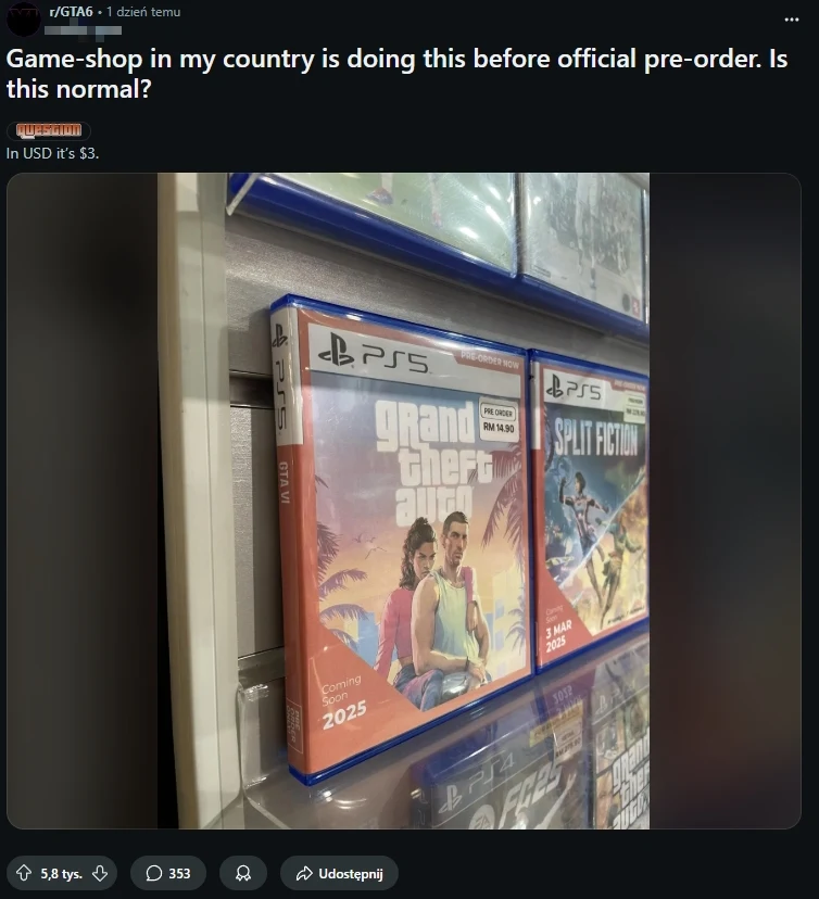 Zdjęcie z malezyjskiego sklepu, który zrobił pre-order pre-orderu nadchodzącego GTA 6 - źródło: Reddit.com Zdjęcie z malezyjskiego sklepu, który zrobił pre-order pre-orderu nadchodzącego GTA 6 - źródło: Reddit.com