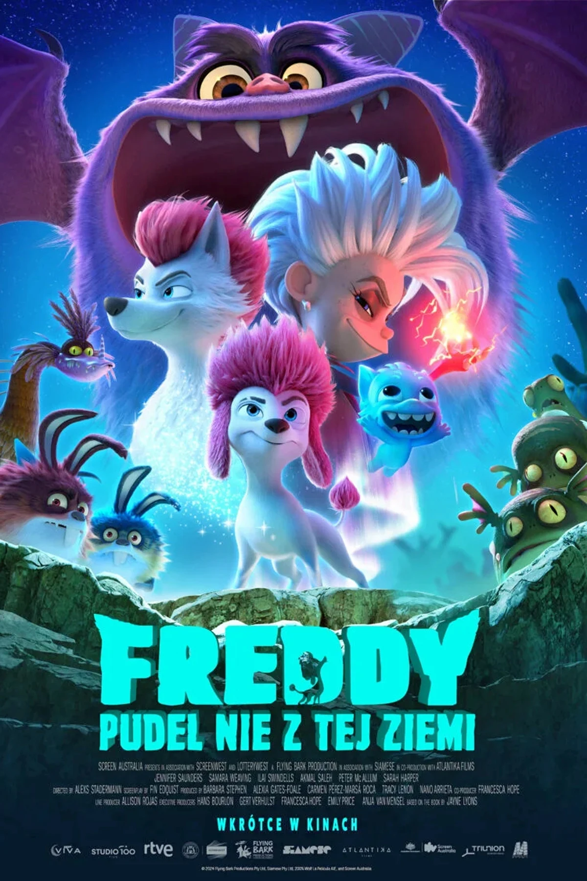 Plakat animacji "Freddy, pudel nie z tej ziemi" Plakat animacji "Freddy, pudel nie z tej ziemi"