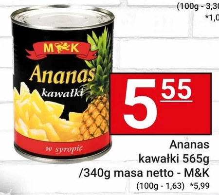 MK Ananas kawałki w lekkim syropie 565 g