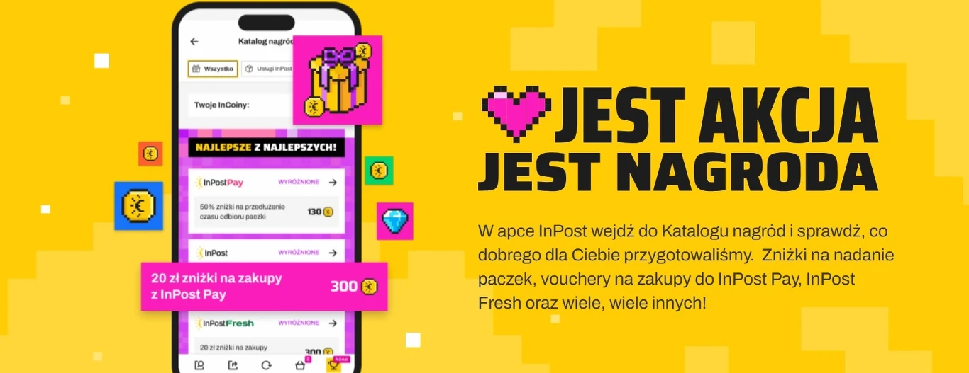 Punkty InCoin można wymieniać na różnorodne nagrody dostępne w aplikacji InPost Mobile