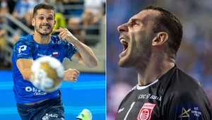 Skrzydłowy Orlenu Wisły Lovro Mihić (z lewej) i Vladimir Cupara, bramkarz Dinama