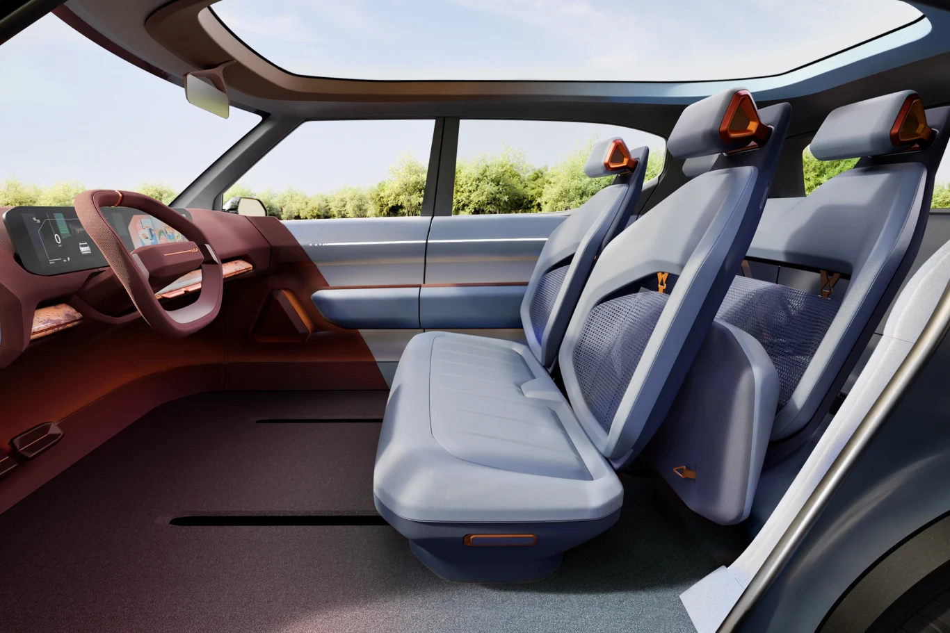 Siedzisko tylnej kanapy można podnieść, aby osoby siedzące na kanapie przedniej w Concept EV2 miały sporo miejsca