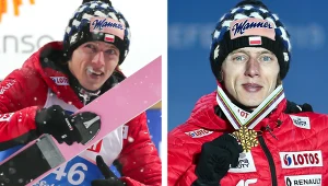 Dawid Kubacki świętujący swój sukces podczas MŚ w Seefeld w 2019 roku