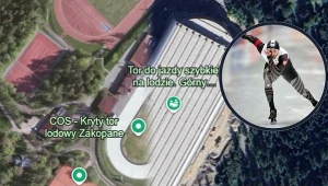 Tor lodowy w Zakopanem na mapie Googl Earth. W ramce Damian Żurek