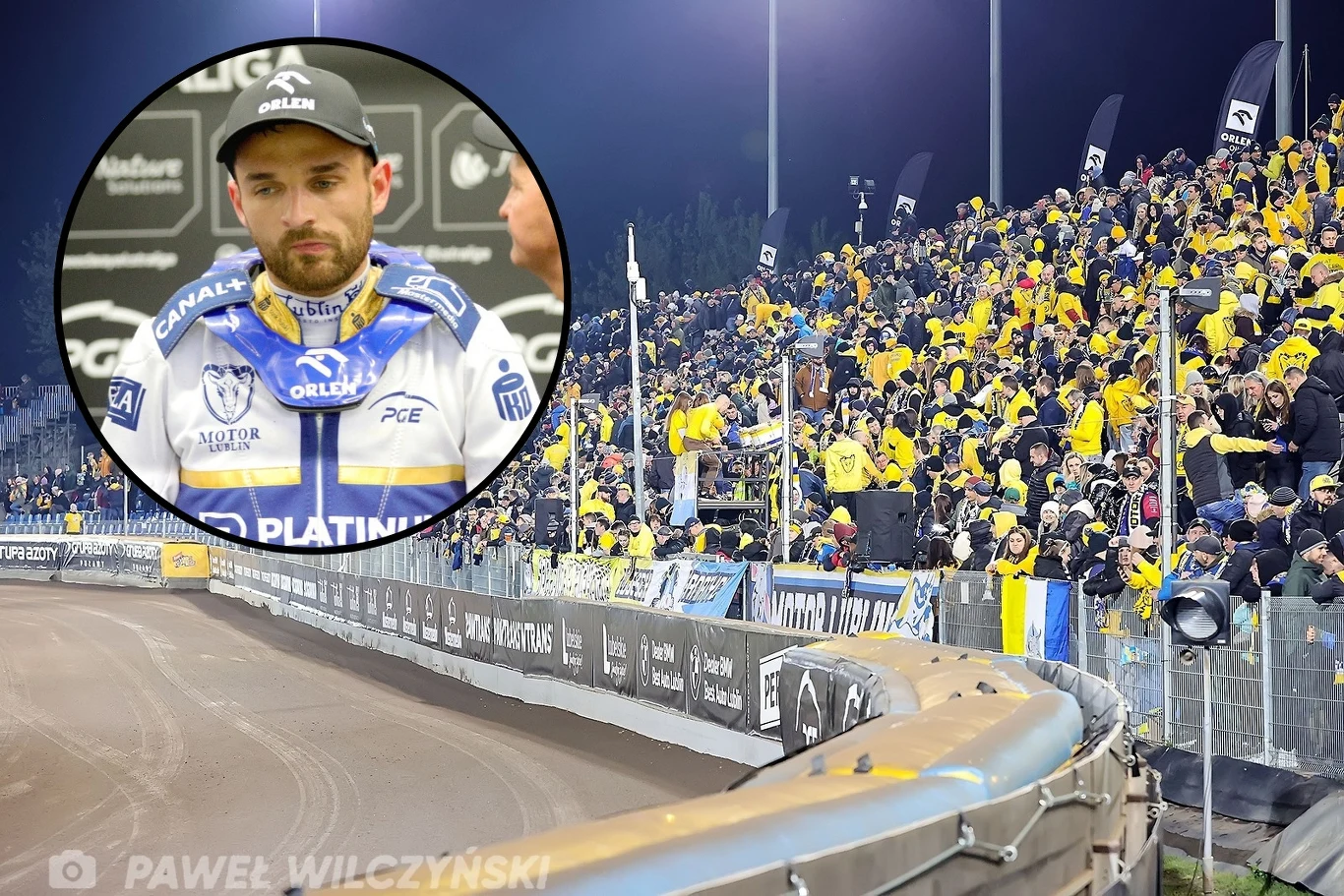 Stadion Motoru Lublin. W kółeczku zamyślony Bartosz Zmarzlik.
