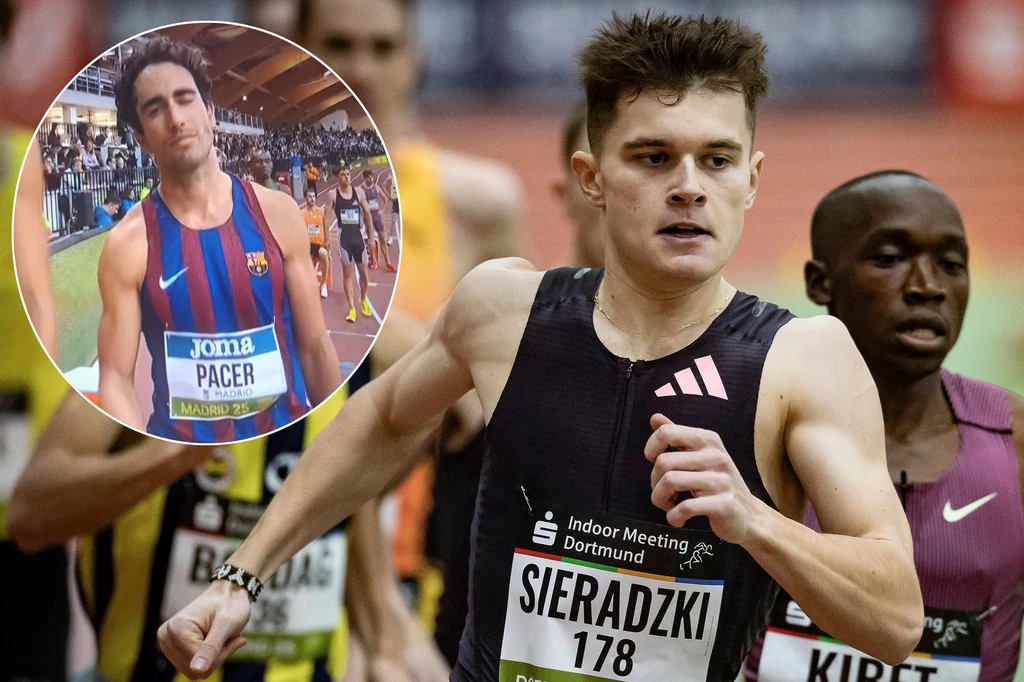 Patryk Sieradzki podczas tegorocznego mityngu w Dortmundzie. A w kółku - Hiszpan Rojo, pełniący w Madrycie rolę "zająca" Patryk Sieradzki podczas tegorocznego mityngu w Dortmundzie. A w kółku - Hiszpan Rojo, pełniący w Madrycie rolę "zająca"