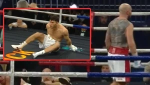 Maciej Sulęcki (z prawej) w wielkim stylu znokautował Aliego Achmedowa na gali w Astanie