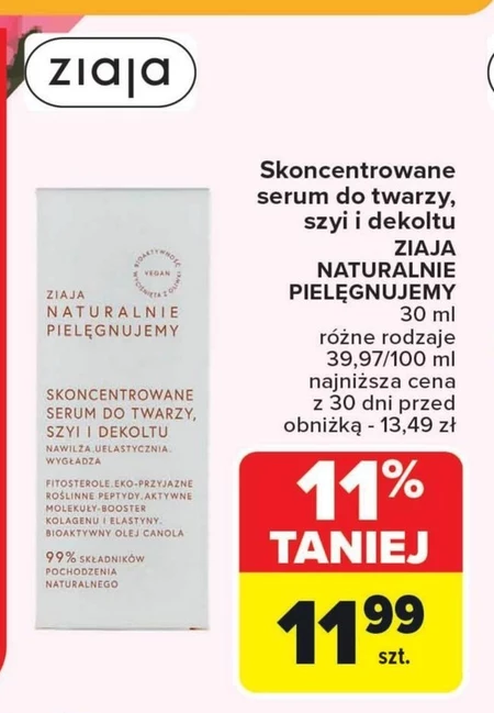 Ziaja Naturalnie pielęgnujemy Skoncentrowane serum do twarzy szyi i dekoltu 30 ml