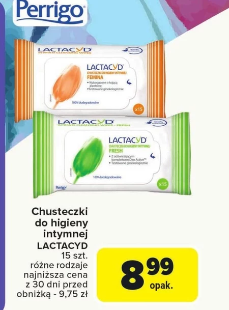 Lactacyd Femina Chusteczki do higieny intymnej 15 sztuk