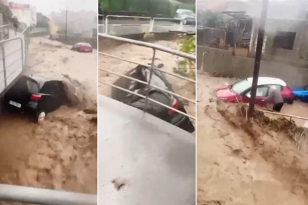 Masy wody przelewające się przez miasto Telde na wyspie Gran Canaria. Gwałtowne ulewy spowodowały w poniedziałek wiele zniszczeń Masy wody przelewające się przez miasto Telde na wyspie Gran Canaria. Gwałtowne ulewy spowodowały w poniedziałek wiele zniszczeń