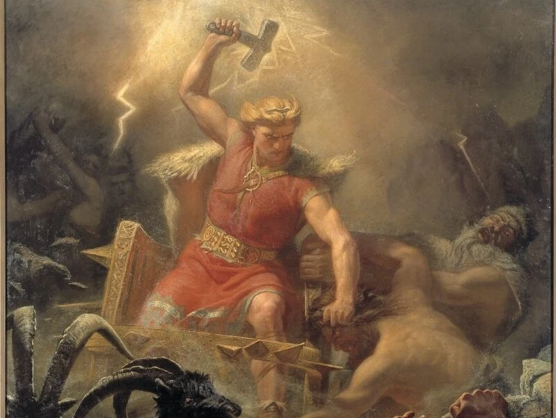 Thor walczący z gigantami (Mårten Eskil Winge, 1872) olejny obraz znajduje się w Muzeum Narodowym w Szwecji