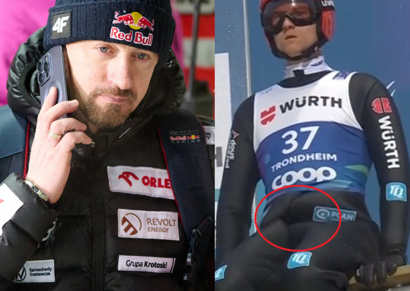 Adam Małysz, obok Karl Geiger w kontrowersyjnym kombinezonie Adam Małysz, obok Karl Geiger w kontrowersyjnym kombinezonie