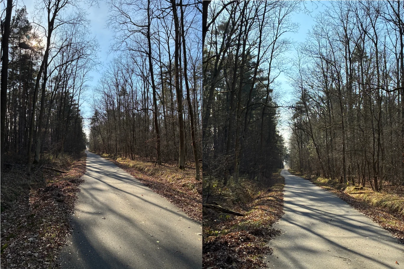 Ten sam krajobraz w obiektywie szerokokątnym i podwójnym zoomie.