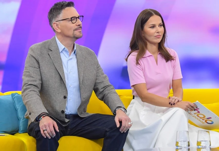 Krzysztof Ibisz i Paulina Sykut Jeżyna w studiu "halo, tu polsat"