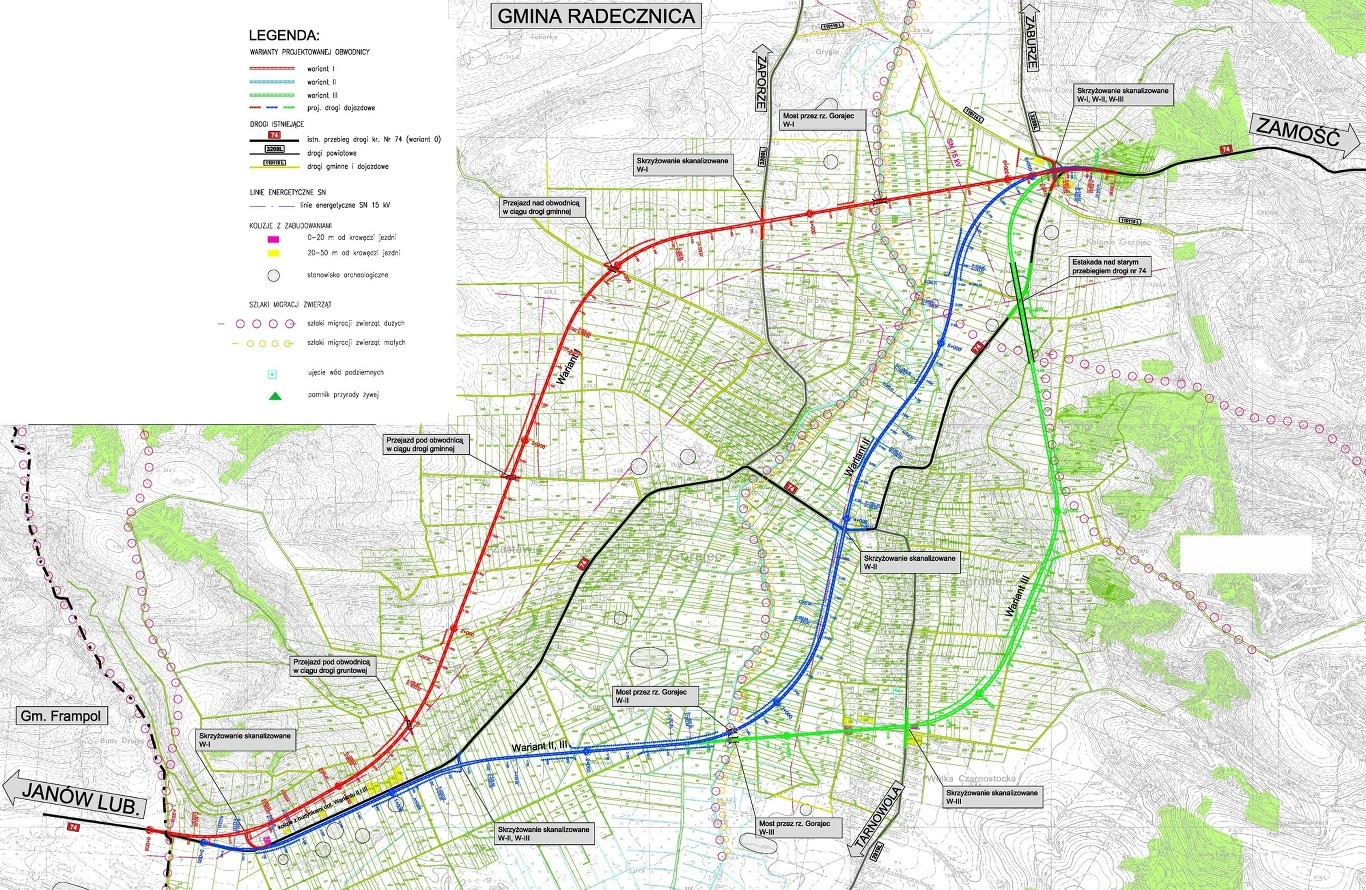 Plany budowy obwodnicy Gorajca, zdecydowano się na wariant I, oznaczony kolorem czerwonym