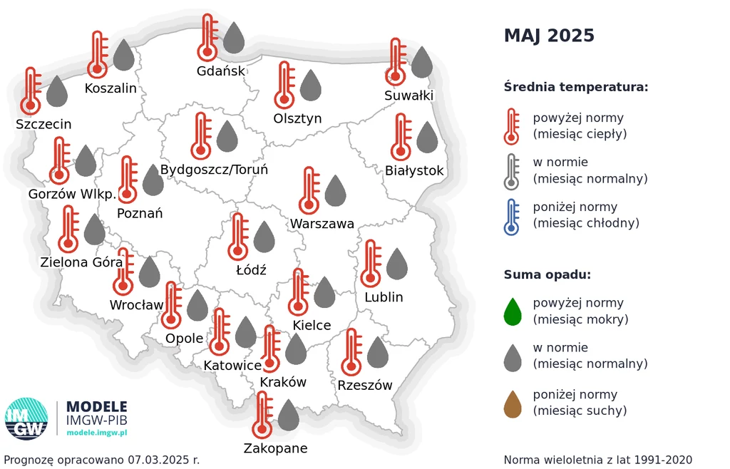 W maju opady będą typowe dla tego miesiąca. Temperatury z kolei będą wyższe, niż zazwyczaj