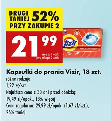 Vizir Platinum PODS Alpine Fresh Kapsułki do prania, 18 prań