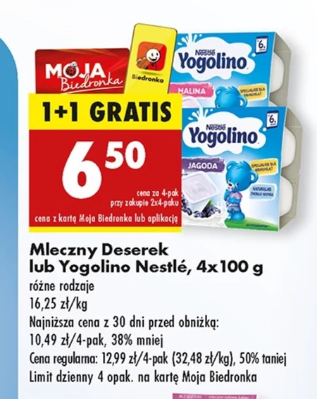 Nestlé Yogolino Deserek mleczno-owocowy jagoda dla niemowląt po 6. miesiącu 400 g (4 x 100 g)