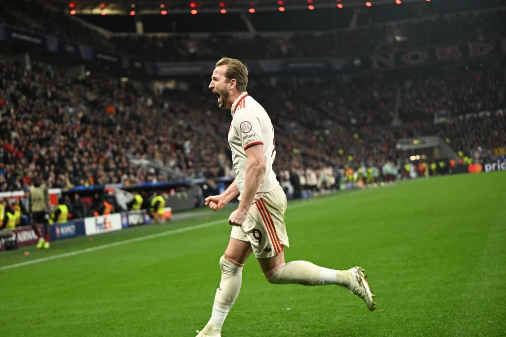 Harry Kane w barwach Bayernu Monachium podczas meczu Ligi Mistrzów z Bayerem Leverkusen