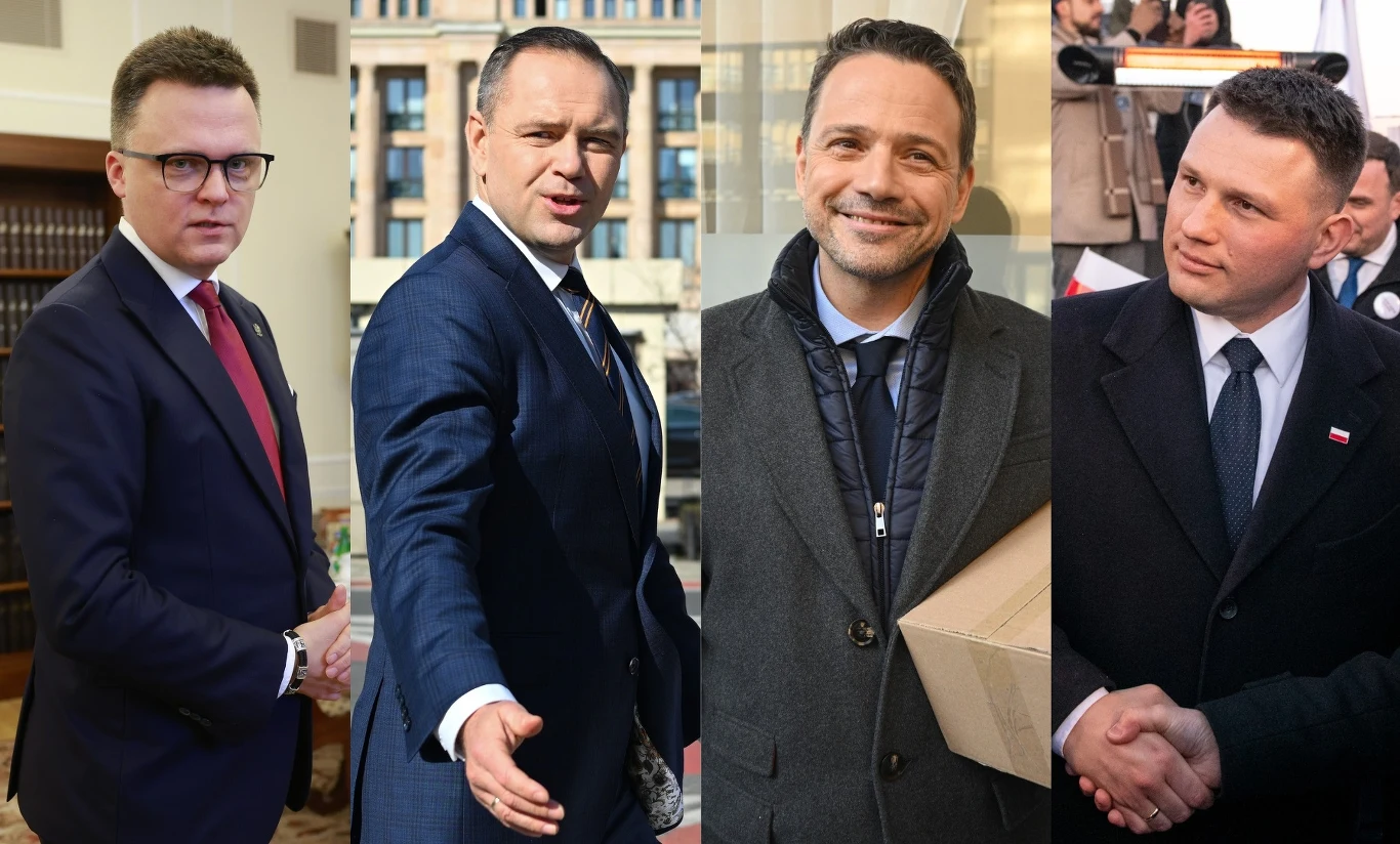 Kandydaci z najwyższym poparciem w sondażach: Szymon Hołownia, Karol Nawrocki, Rafał Trzaskowski i Sławomir Mentzen Kandydaci z najwyższym poparciem w sondażach: Szymon Hołownia, Karol Nawrocki, Rafał Trzaskowski i Sławomir Mentzen