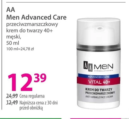 AA Men Advanced Care Vital 40+ Krem do twarzy przeciwzmarszczkowy 50 ml