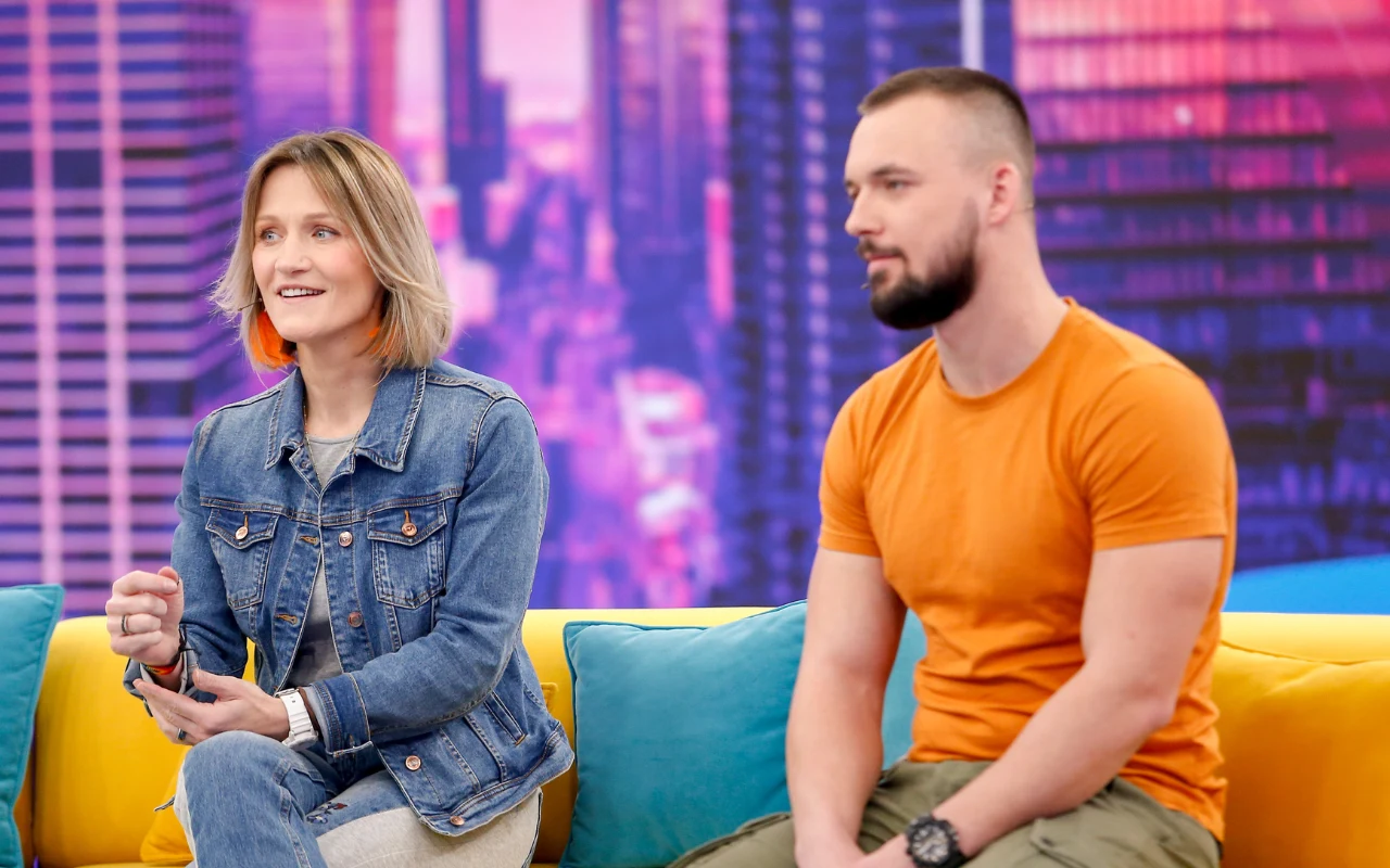 Iwona Guzowska z synem Wojciechem w "halo tu polsat"