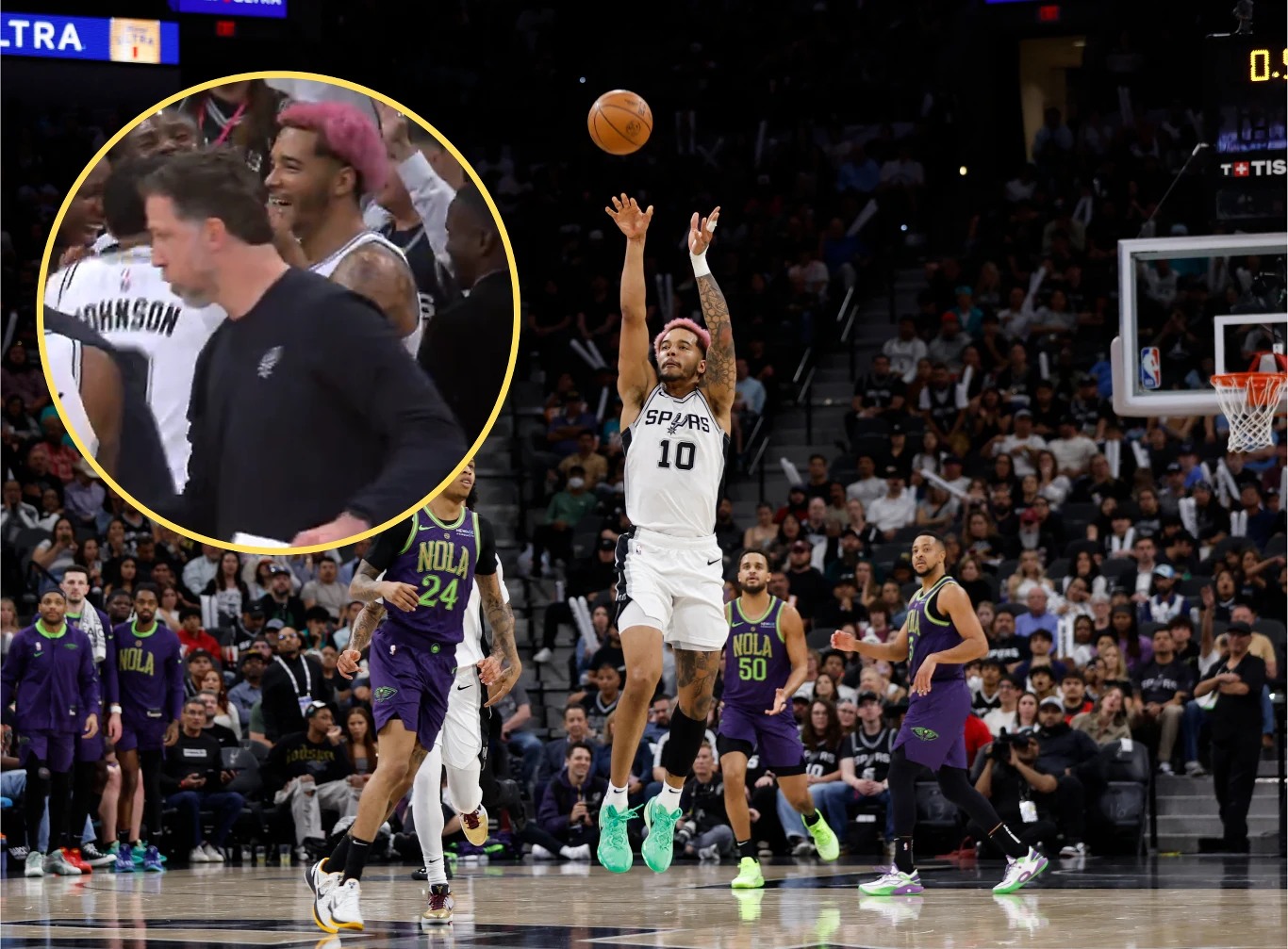 Jeremy Sochan trafił rzut z połowy boiska. Wideo już jest hitem Jeremy Sochan trafił rzut z połowy boiska. Wideo już jest hitem