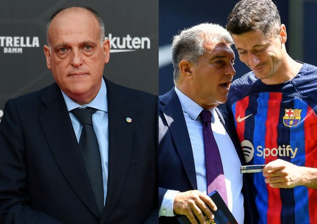 Javier Tebas, Joan Laporta i Robert Lewandowski Javier Tebas, Joan Laporta i Robert Lewandowski
