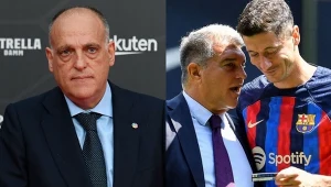 Javier Tebas, Joan Laporta i Robert Lewandowski
