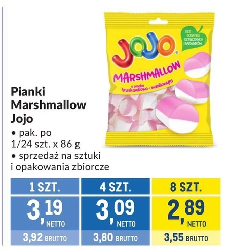 Jojo Marshmallow Pianki o smaku truskawkowo-waniliowym 86 g