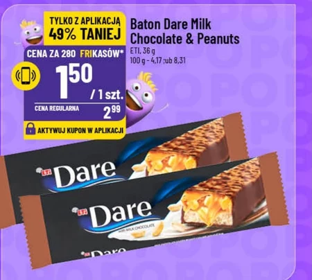 Dare Baton z orzeszkami ziemnymi karmelem nugatem pokryty mleczną czekoladą 36 g