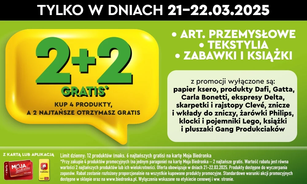 Artykuły przemysłowe 2+2 gratis w Biedronce! 