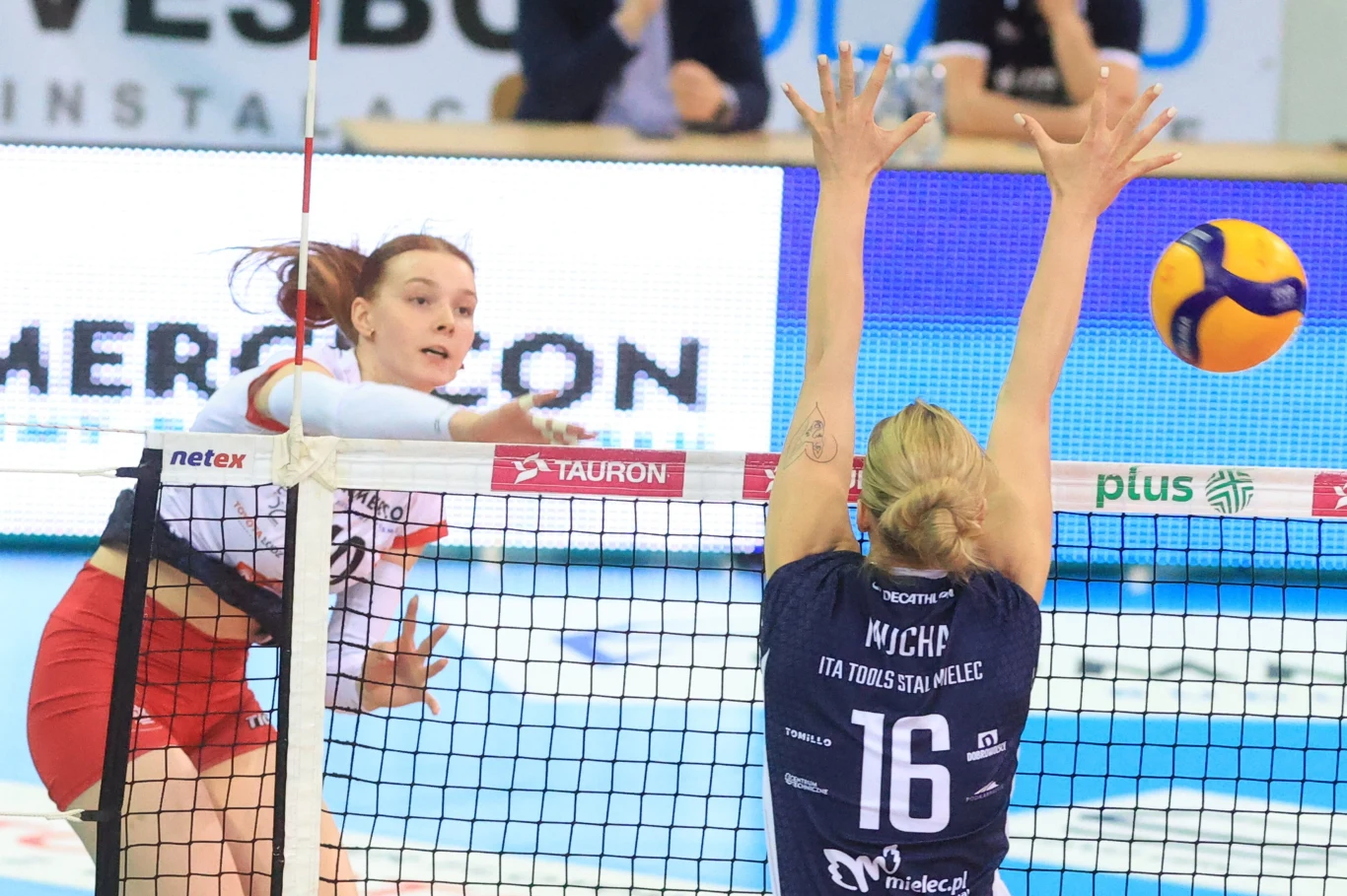 Kadr z meczu ŁKS - Stal Mielec, atakuje Anastazja Hryszczuk Kadr z meczu ŁKS - Stal Mielec, atakuje Anastazja Hryszczuk