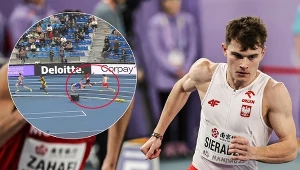 Patryk Sieradzki musiał omijać upadającego Francuza Meziane'a. I stracił rytm