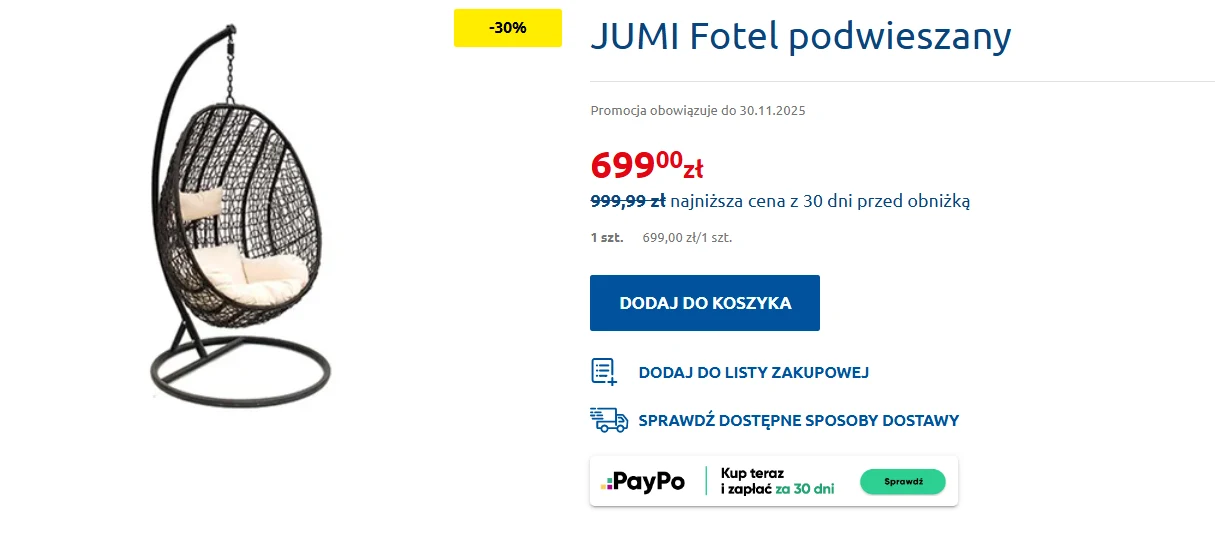 JUMI Fotel Podwieszany JUMI Fotel Podwieszany