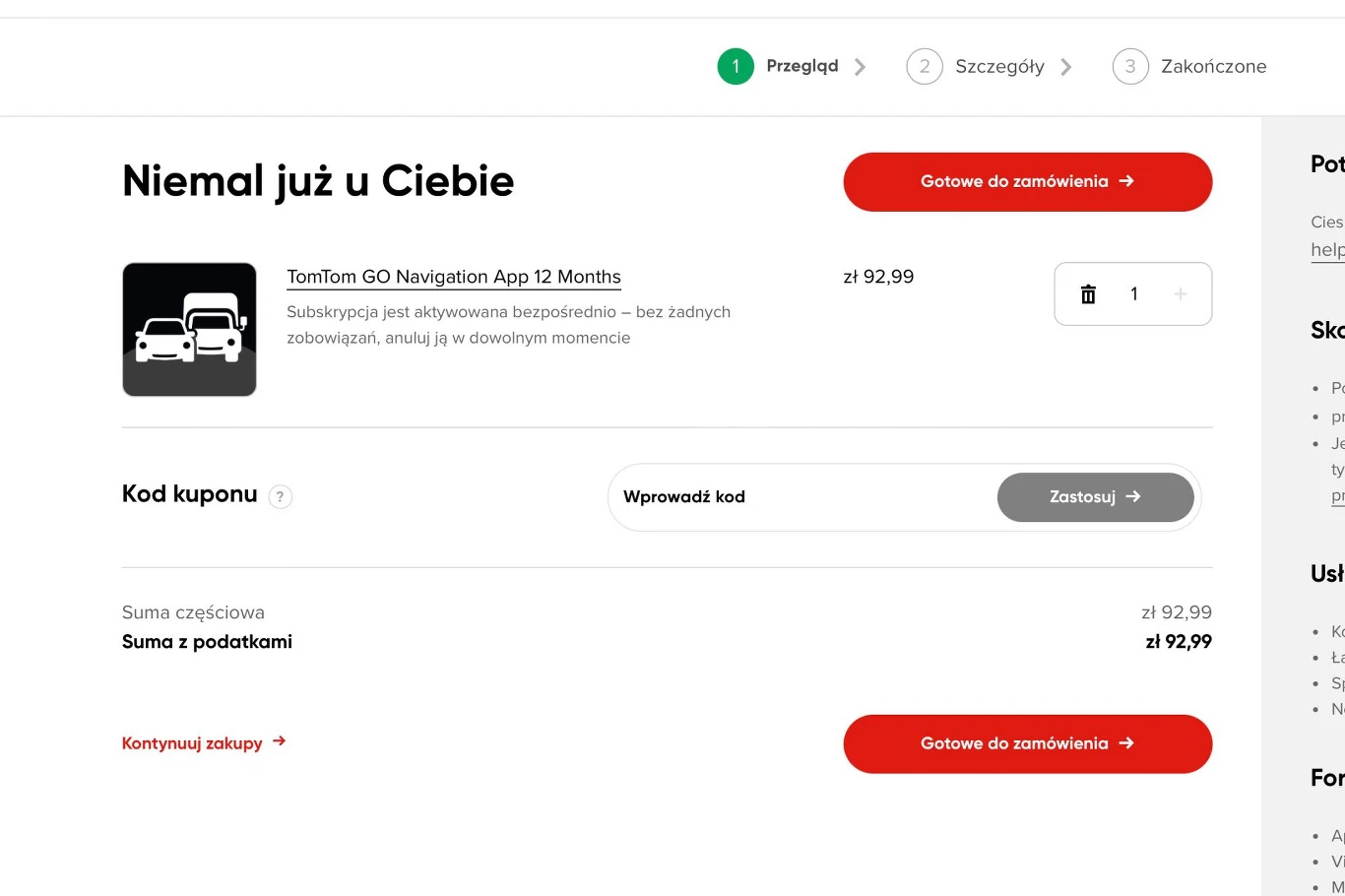 TomTom Go poza promocją kosztuje 92,99 zł na rok