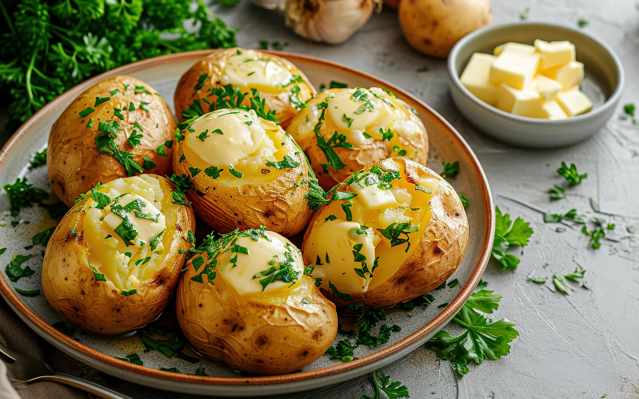 Pieczone ziemniaczki z masłem i koperkiem