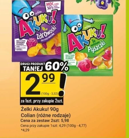 AKUKU! Zdrowocki Żelki o obniżonej zawartości cukrów 90 g