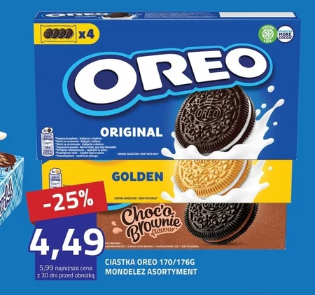 Oreo Ciastka kakaowe z nadzieniem kakaowym 176 g (16 sztuk)