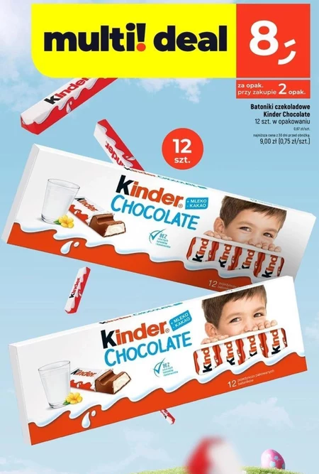 Kinder Chocolate Batonik z mlecznej czekolady z nadzieniem mlecznym 150 g (12 sztuk)