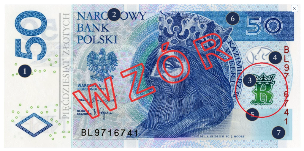 Na banknocie 50 zł widnieje niepozorna litera "K", jest kluczowa dla prawdziwości pieniędzy